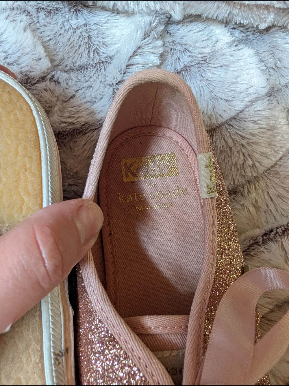 kate spade Glitter Ribbon Lace Sneakers in Blush Rose Gold - Picture 4 of 4
